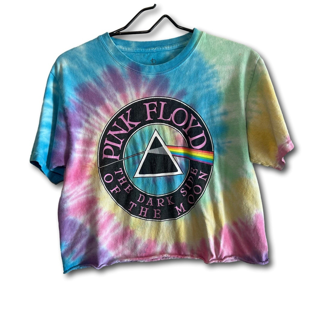 Pink-Floyd Tie-Dye Crop-Top Shirt Medium M Blue Dark Side Of The Moon